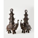 A pair of large bronze elephant-shaped censers. China, 19th century