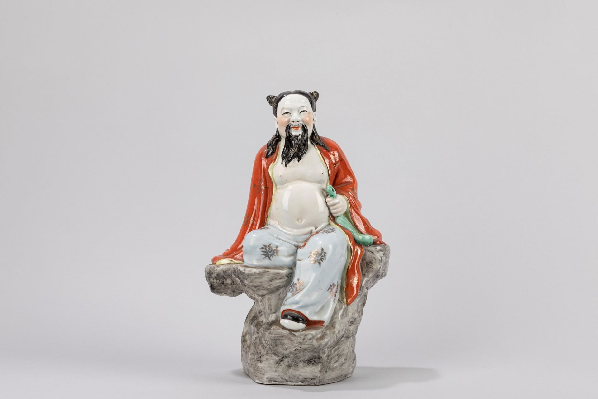 A polychrome porcelain figure of a wise man. China, Republic period (1912-1949)