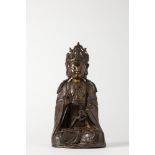 A lacquered and partially gilt bronze Guanyin. China, Ming dynasty, 15th-16th century