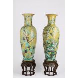 A pair of very large yellow ground porcelain vases. China, mid 20th century