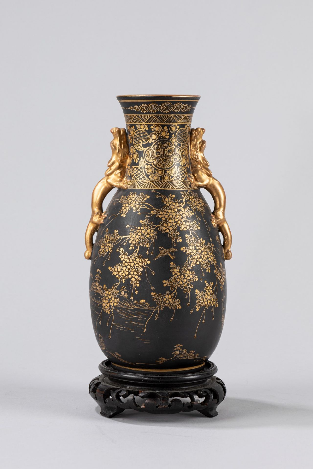 A black ground Satsuma vase . Japan, Meiji period (1868-1921)