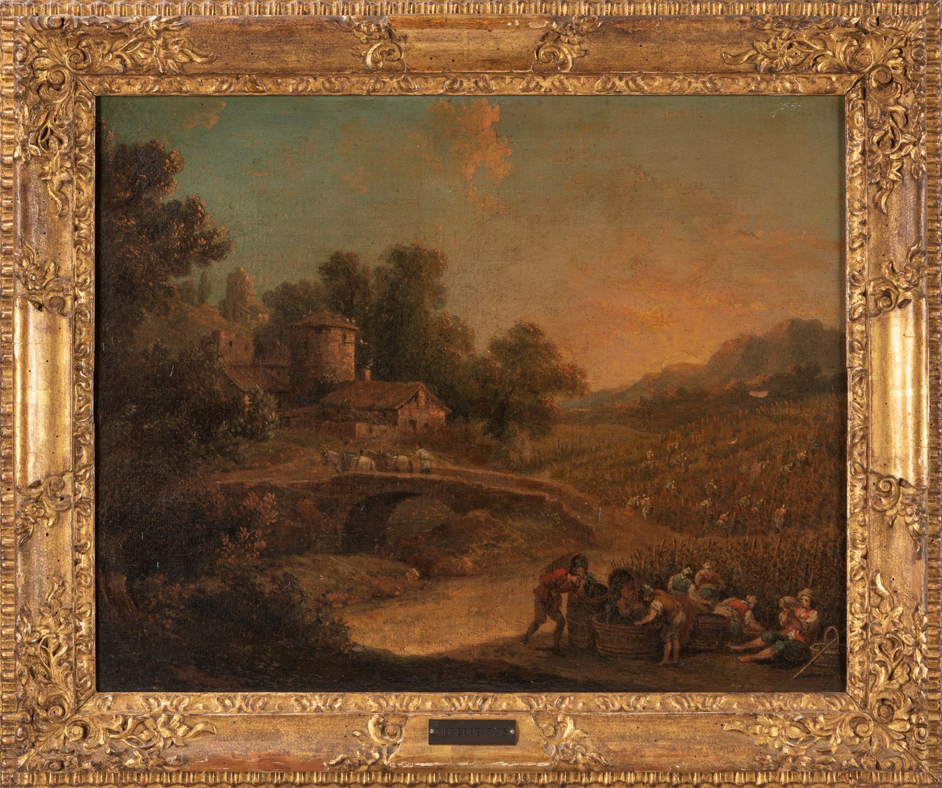 Scuola veneta, secolo XVIII - Landscape with peasants nera a river