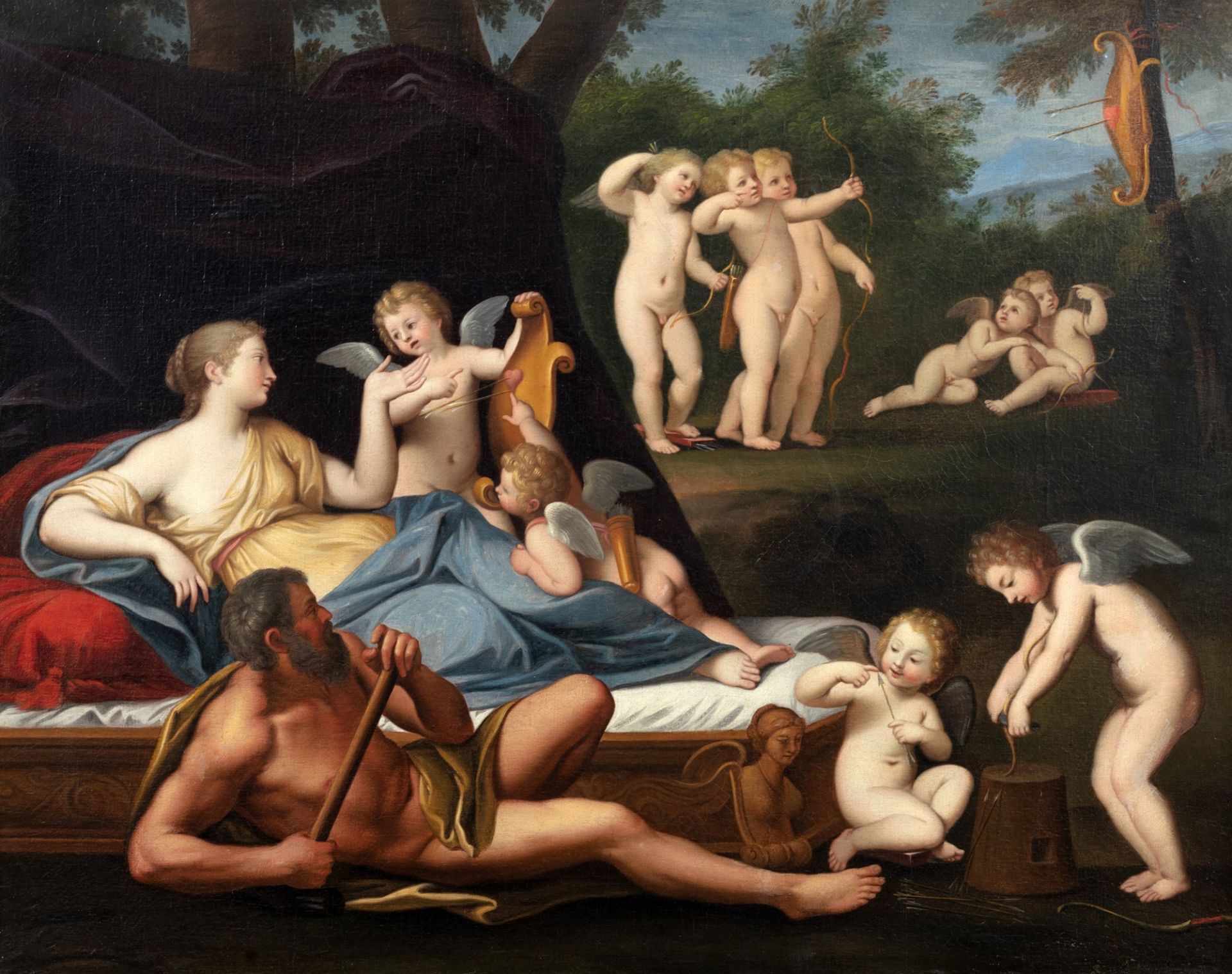 Seguace di Francesco Albani - Two mythological scenes: Venus, Vulcan and Amorini; and Diana with her