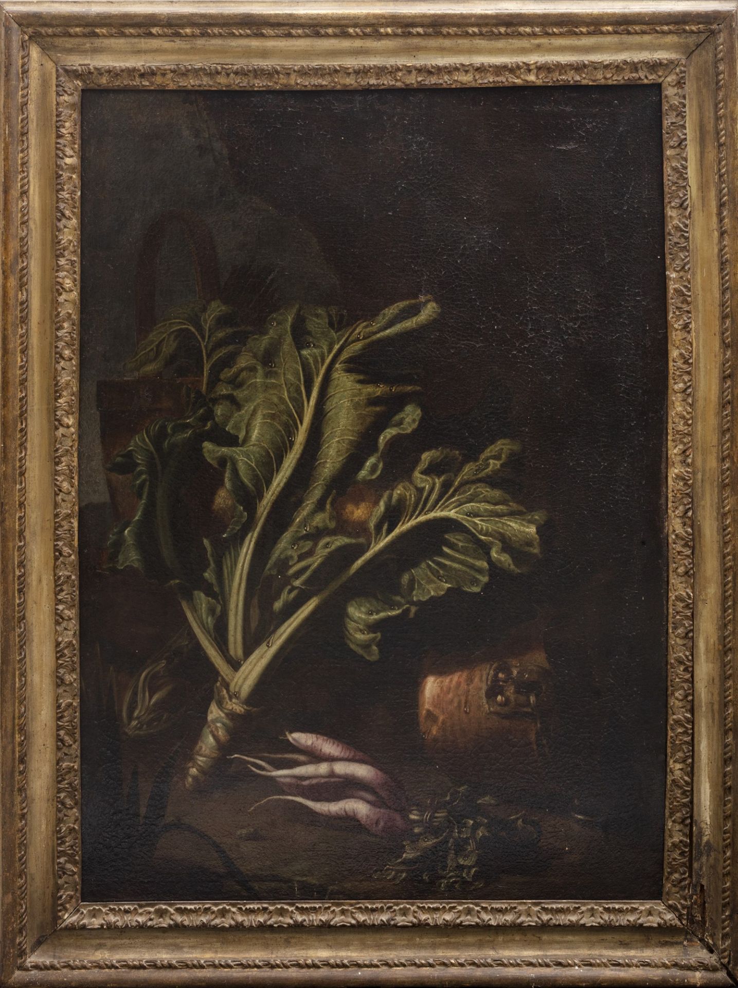 Scuola dell'Italia settentrionale, secolo XVII - Still life with vegetables and copper basin, en ple - Bild 2 aus 4