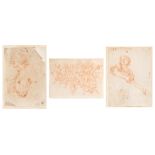 Lot consisting of three red chalk drawings of Emilian school, 17th - 18th centuries
