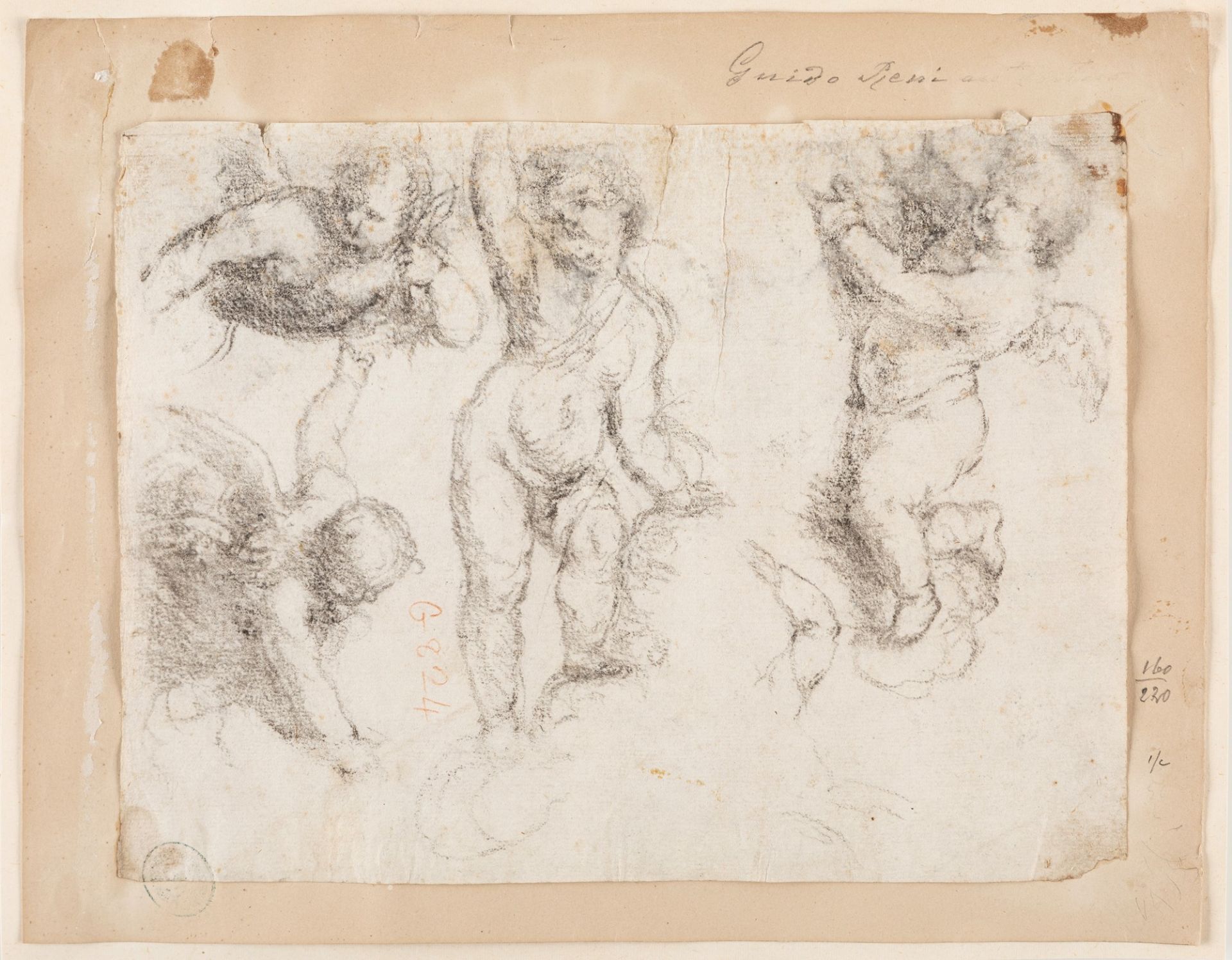 Lot consisting of three black chalk drawings of Emilian school, 17th - 18th centuries - Image 3 of 4