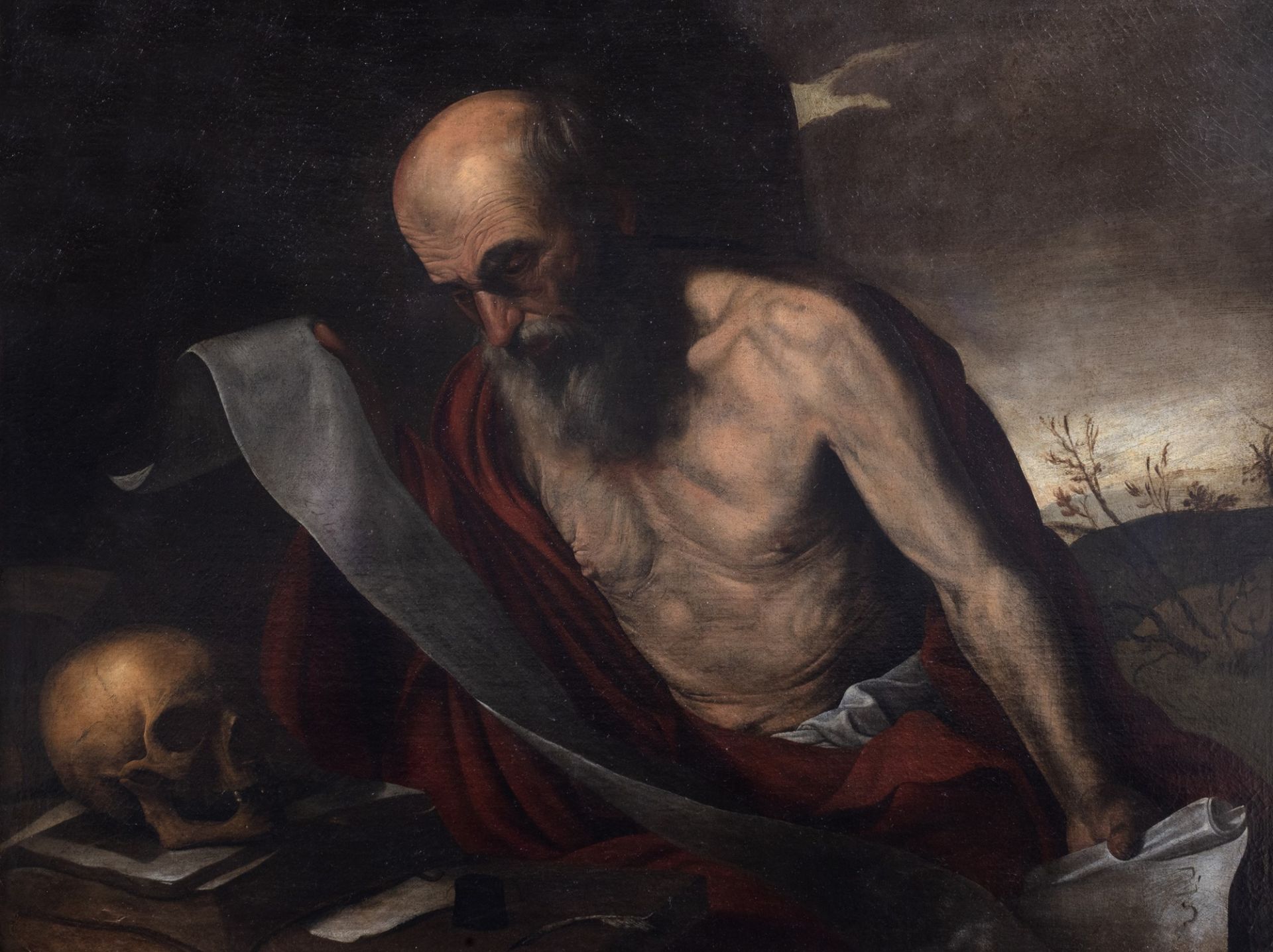 Pittore caravaggesco fiammingo, secolo XVII - Saint Jerome