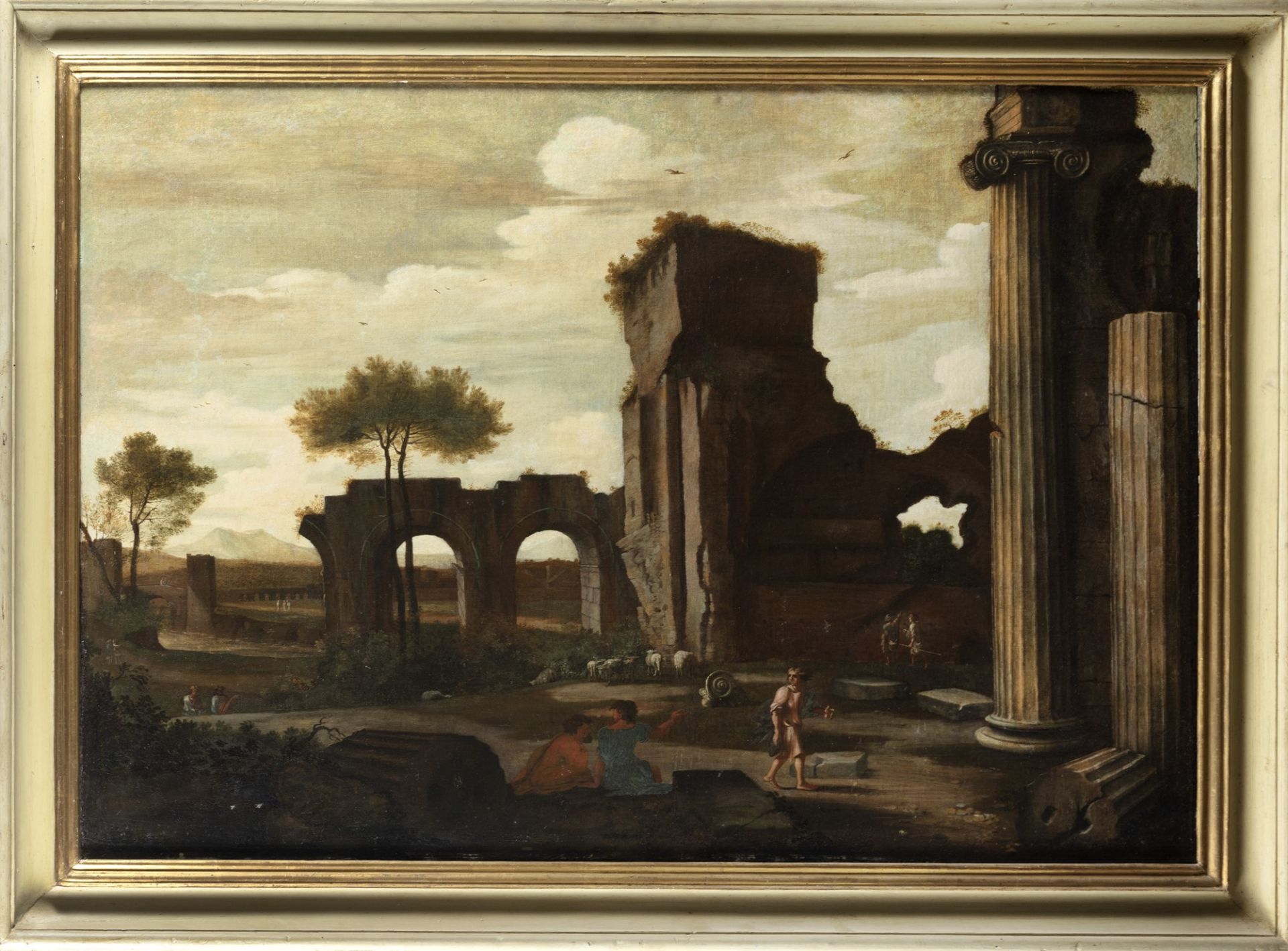 Pittore francese attivo a Roma, secolo XVII - Landscape with ancient ruins and figures - Image 3 of 3