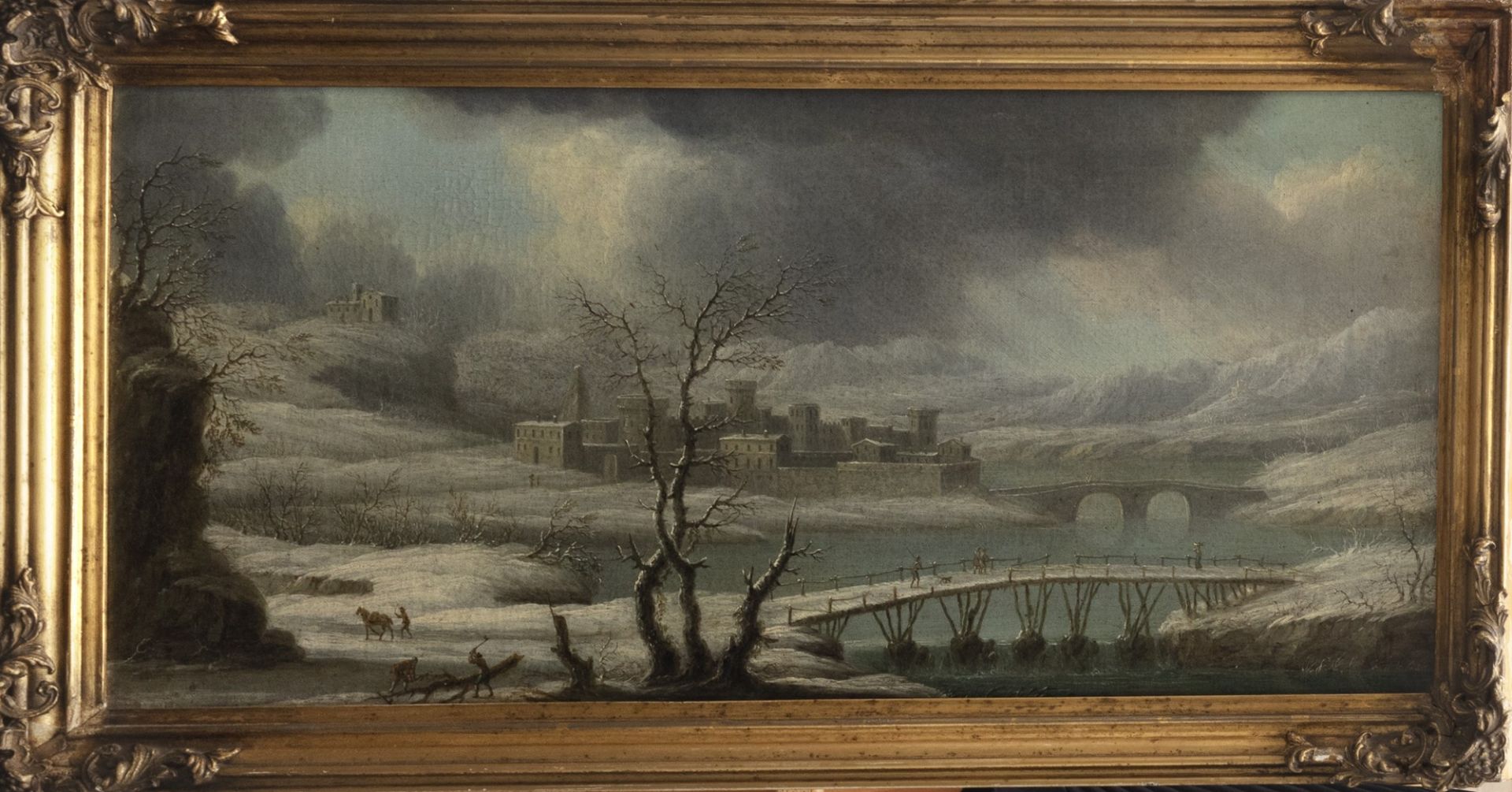 Orazio Grevembroek (attivo a Napoli circa 1670 - 1730) - Winter landscape with bridges and wayfarers - Image 5 of 8