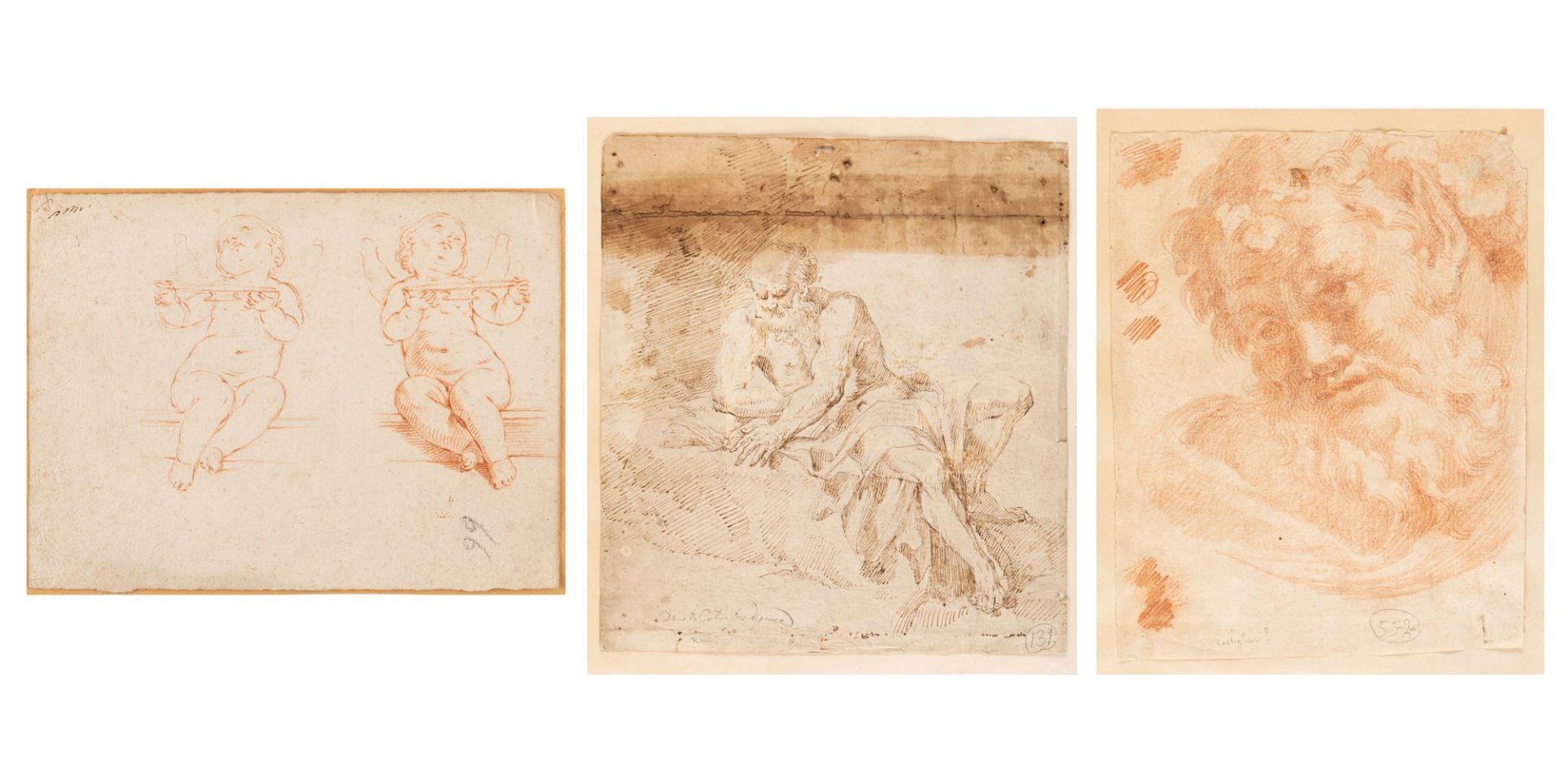 Lot consisting of three drawings of Emilian school, 17th - 18th centuries