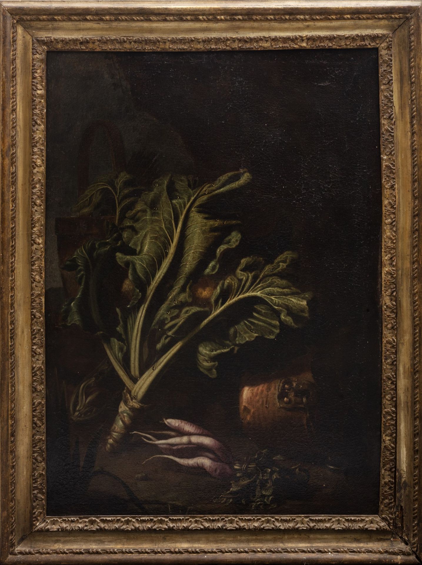 Scuola dell'Italia settentrionale, secolo XVII - Still life with vegetables and copper basin, en ple - Image 4 of 4