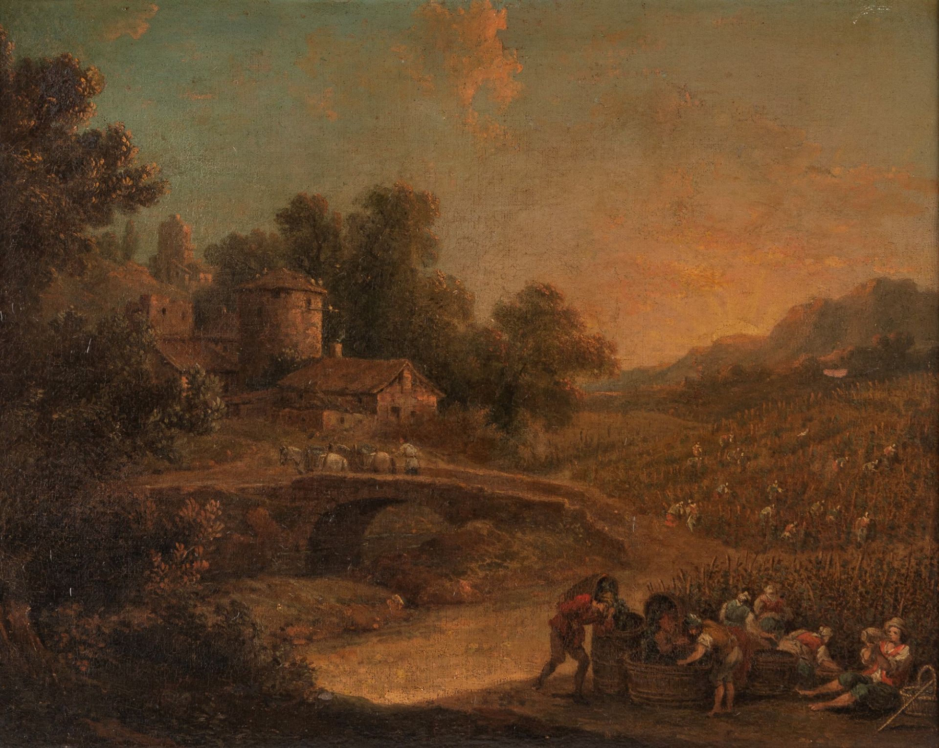 Scuola veneta, secolo XVIII - Landscape with peasants nera a river - Image 2 of 4