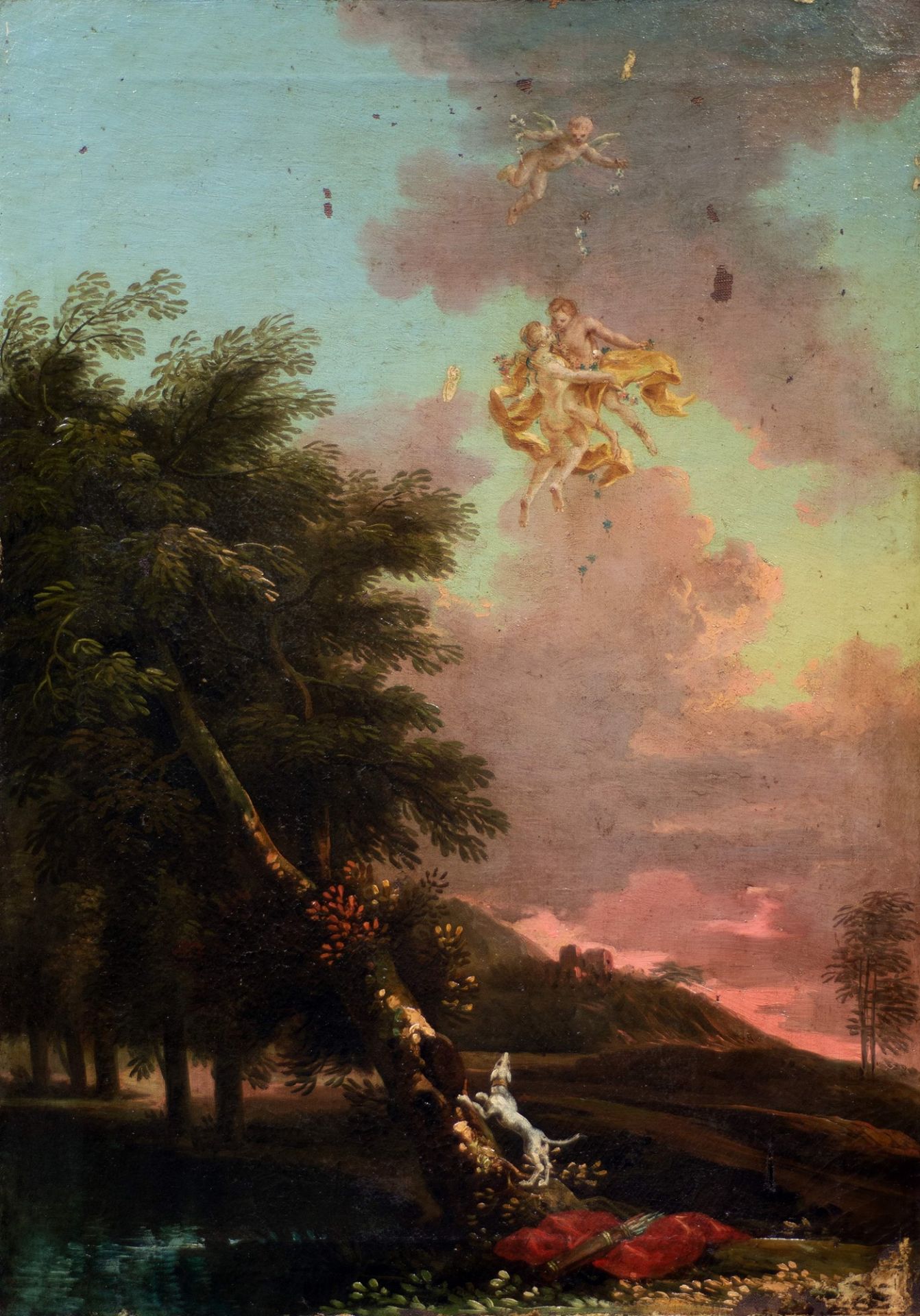 Scuola romana, secolo XVII - Landscape with Cefalo carried off by Aurora