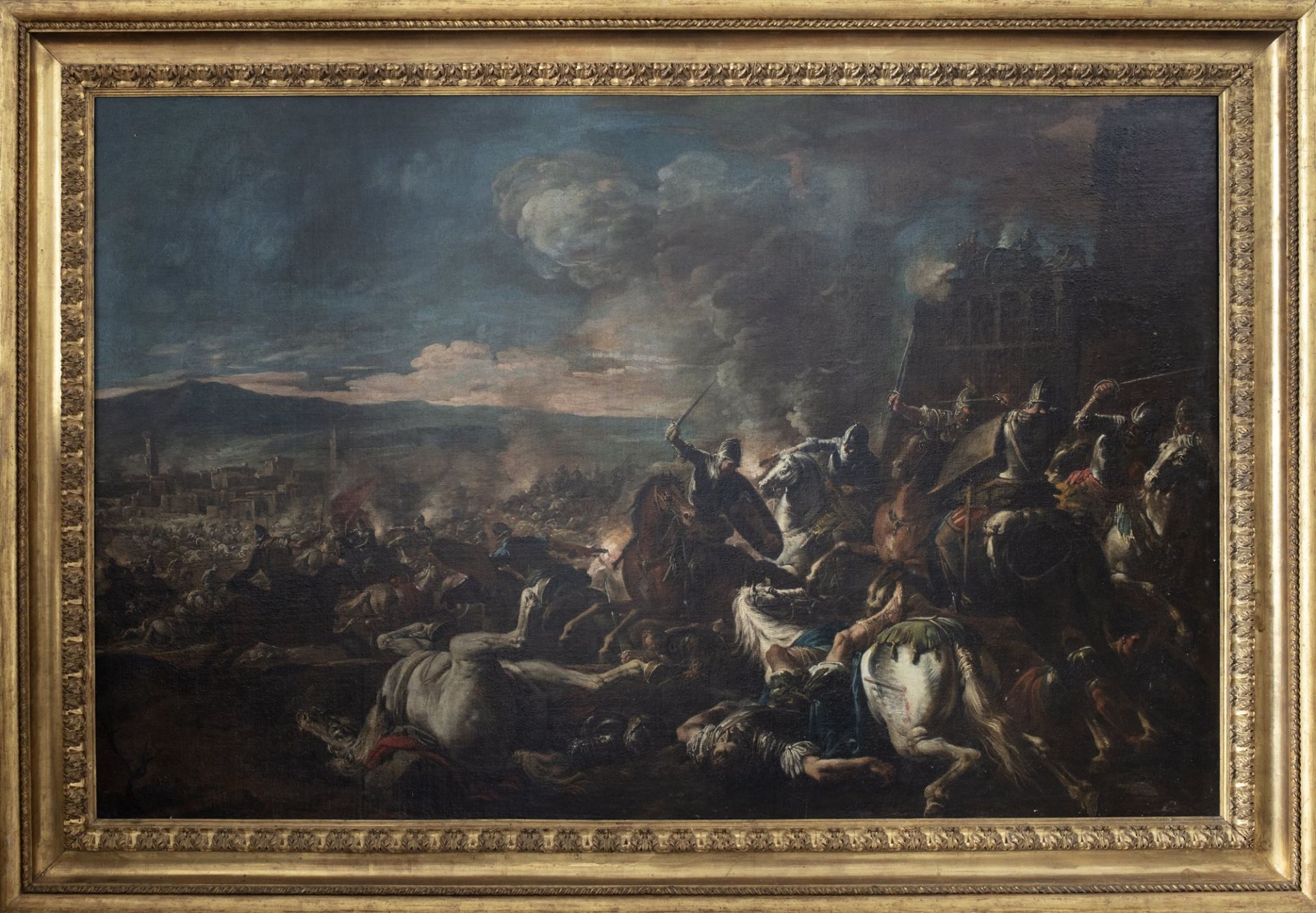 Scuola dell'Italia settentrionale, fine secolo XVII - inizi secolo XVIII - Battle scene with a city