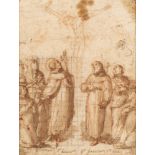 Scuola senese, secolo XVI - Crucifixion with saints