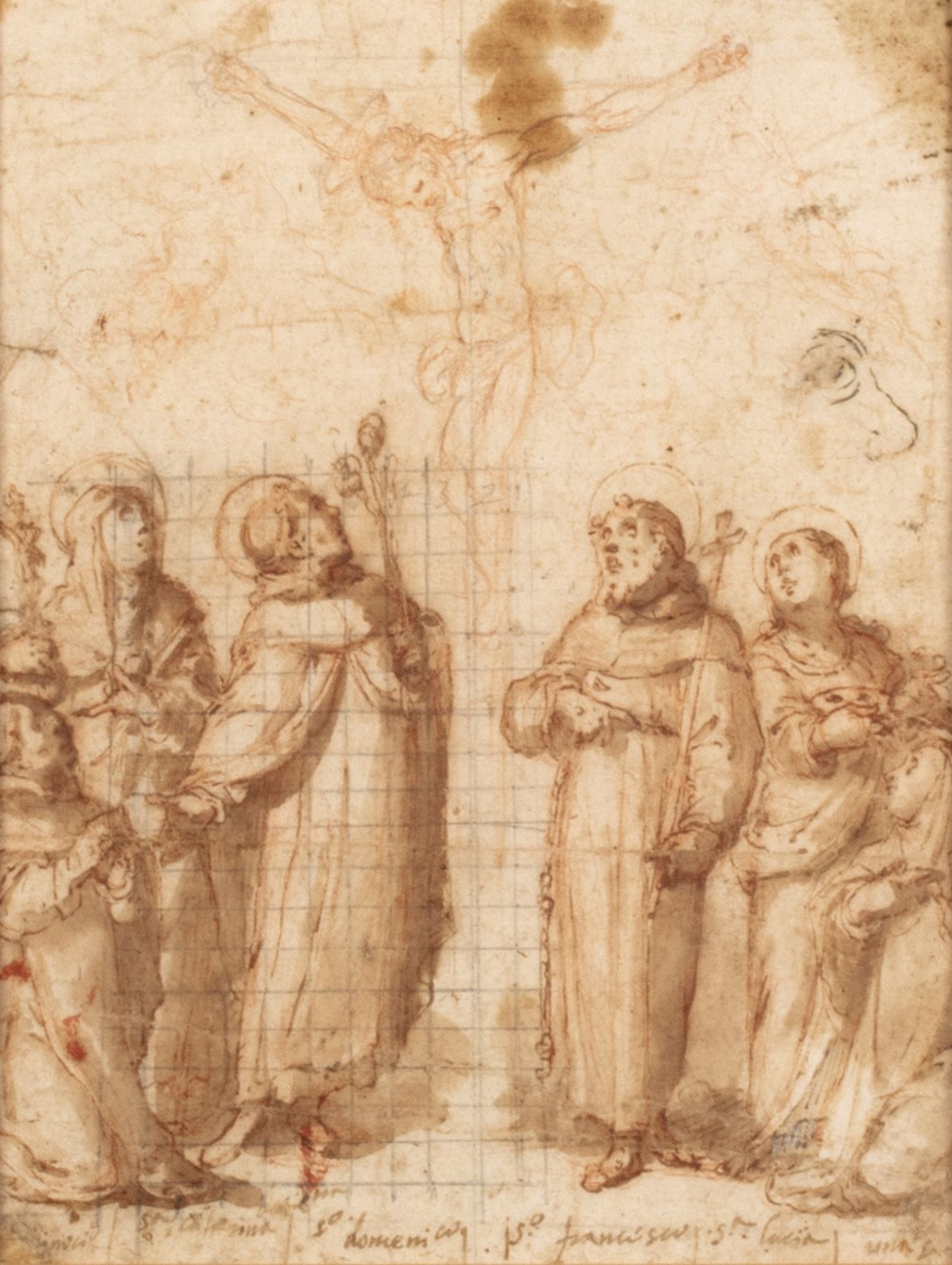 Scuola senese, secolo XVI - Crucifixion with saints