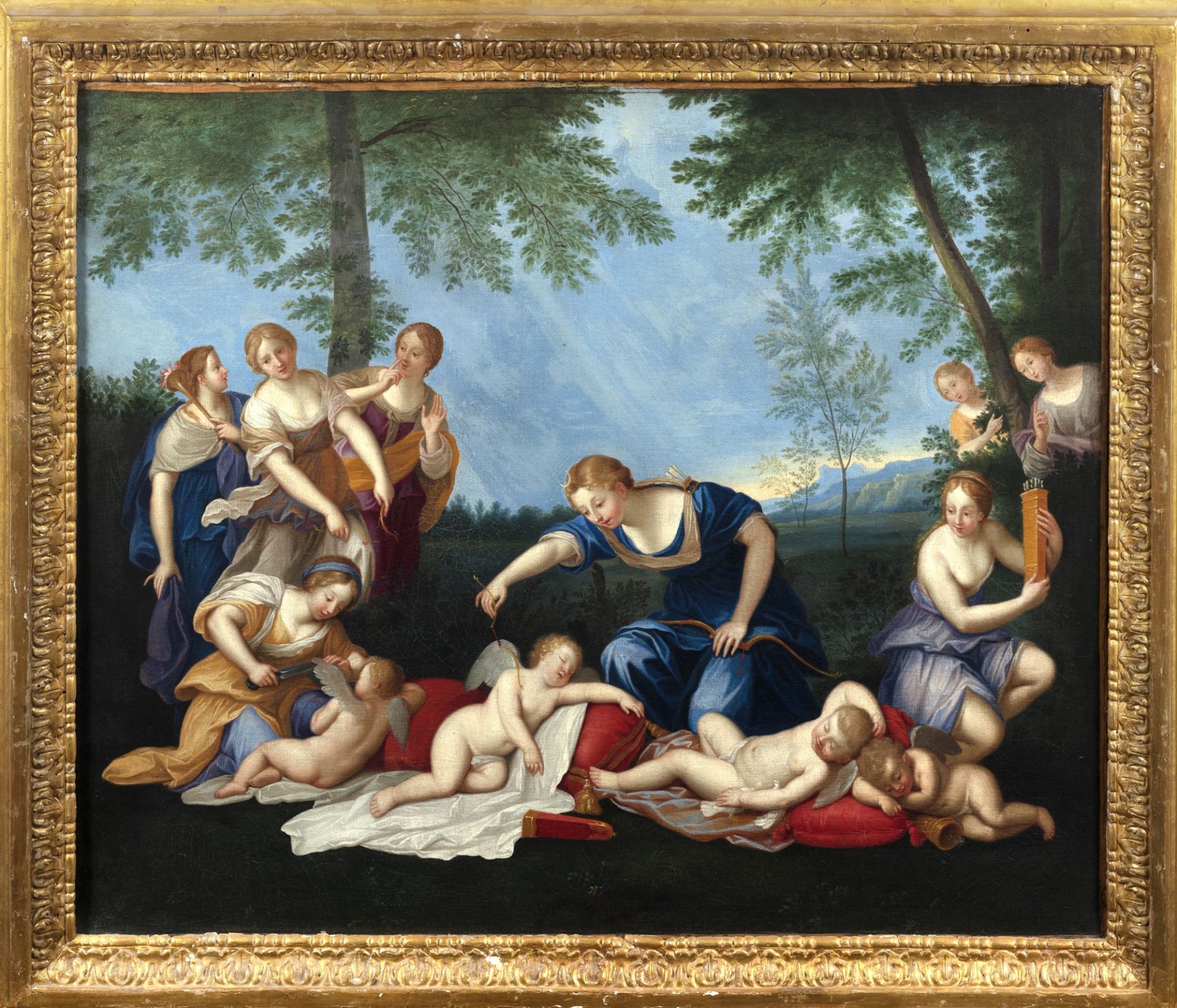 Seguace di Francesco Albani - Two mythological scenes: Venus, Vulcan and Amorini; and Diana with her - Image 5 of 5