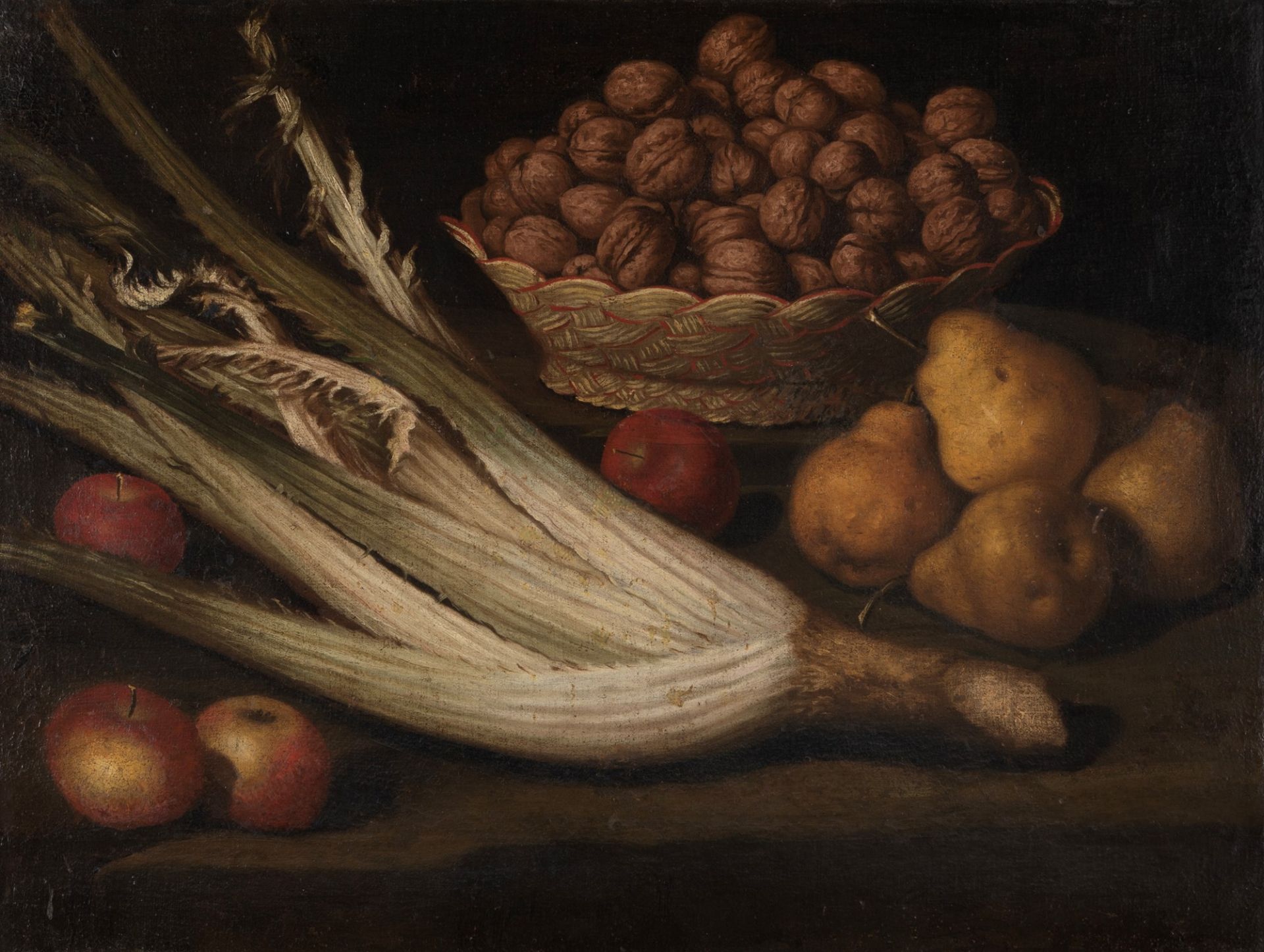 Scuola lombarda, fine del secolo XVII - inizi del secolo XVIII - Still life with pears, apples, bask