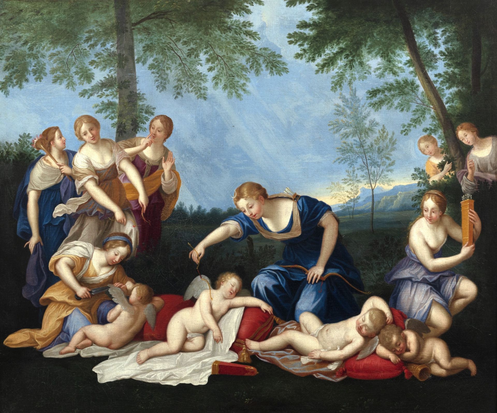 Seguace di Francesco Albani - Two mythological scenes: Venus, Vulcan and Amorini; and Diana with her - Image 3 of 5