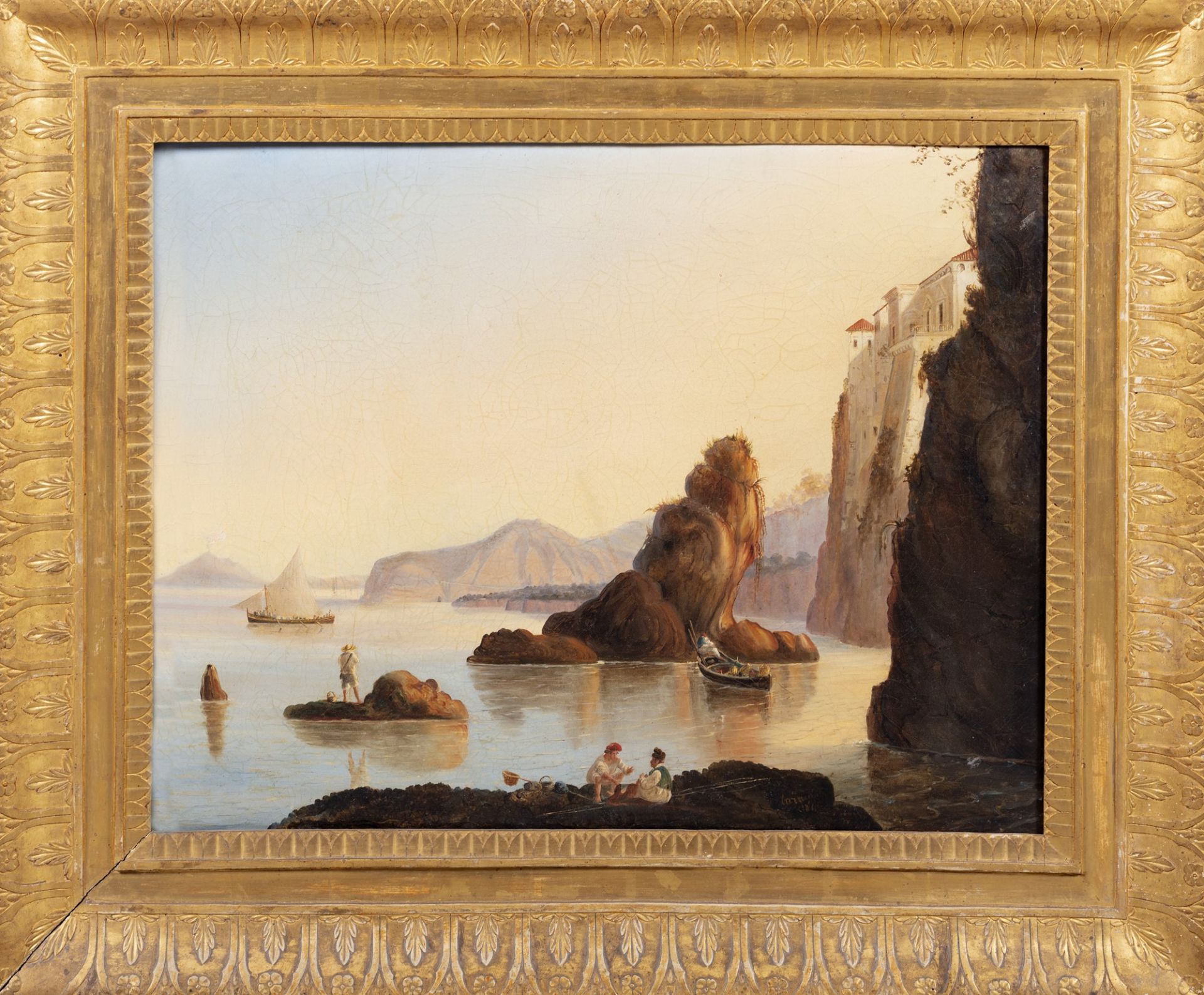 Scuola napoletana, secolo XIX - View of the Gulf of Naples from the Sorrento coast, with Vesuvius in - Image 2 of 2
