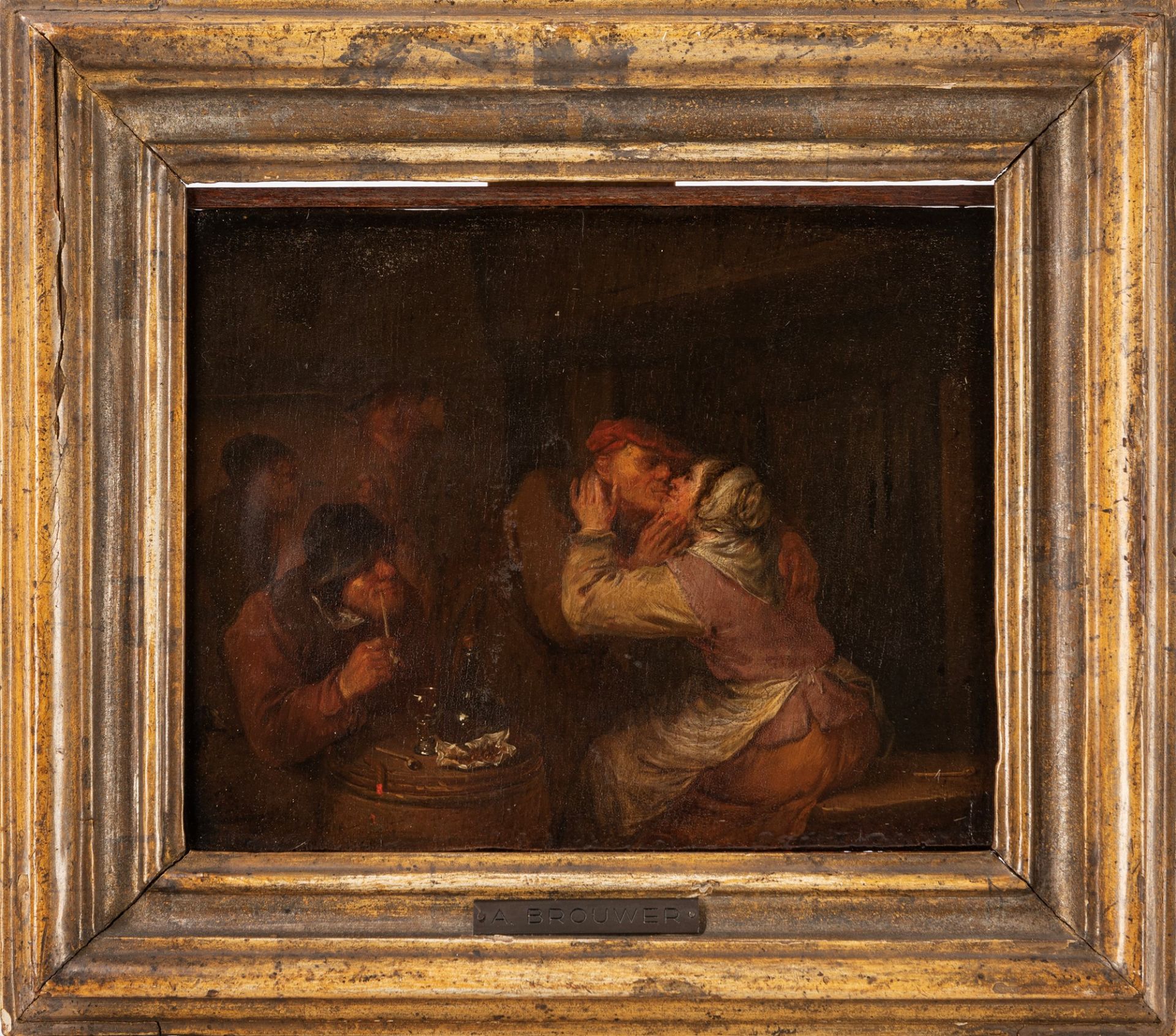 Maniera di Adriaen Brouwer - Tavern interior with lovers