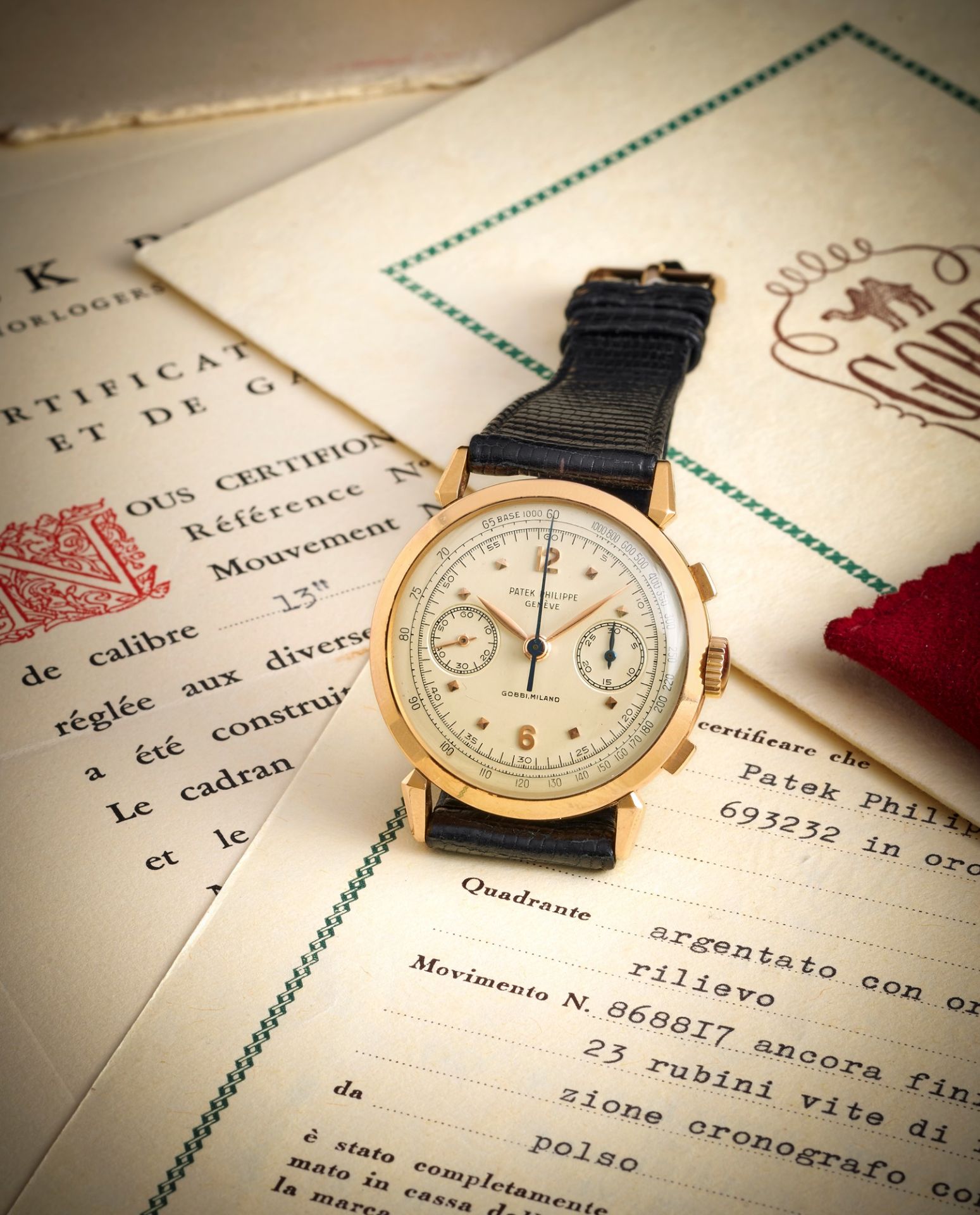 Patek Philippe 1579 chronograph retailed by Gobbi, with original warranties and product literature, - Image 3 of 3