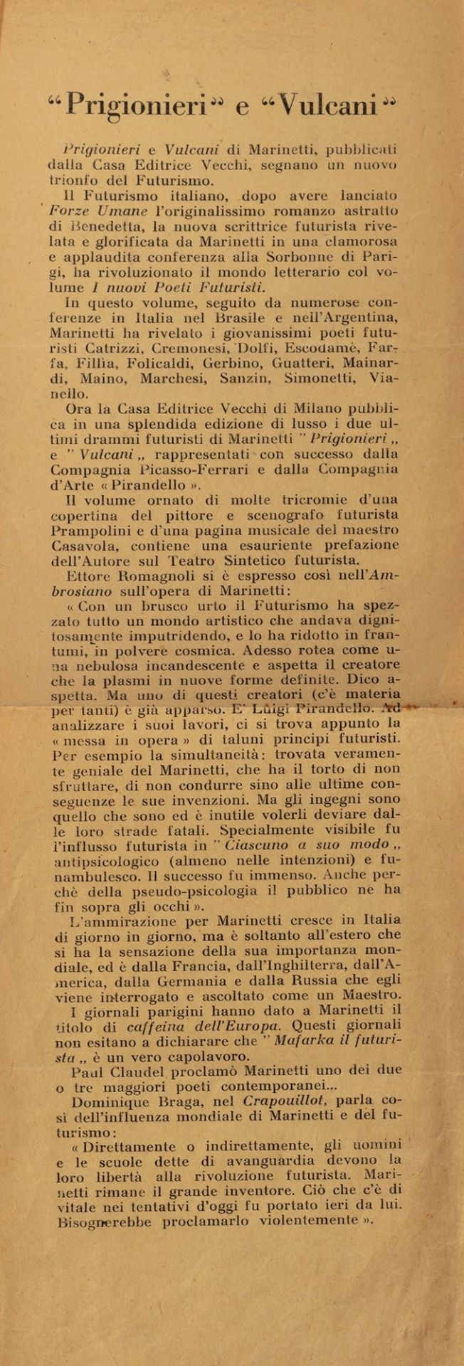 Futurismo - Marinetti, Filippo Tommaso - Prisoners and volcanoes