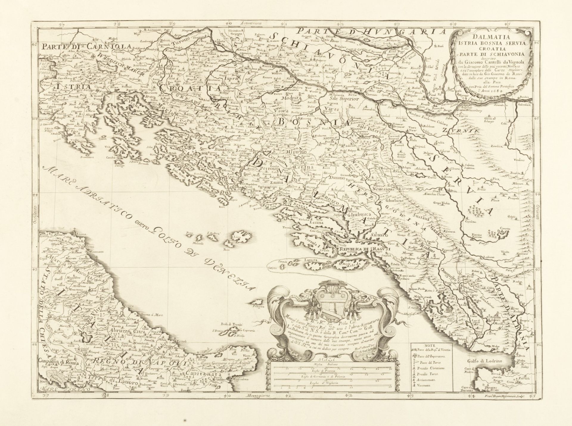 Cartografia - Balcani - Cantelli, Giacomo - Dalmatia Istria Bosnia Servia Croatia and part of Schiav