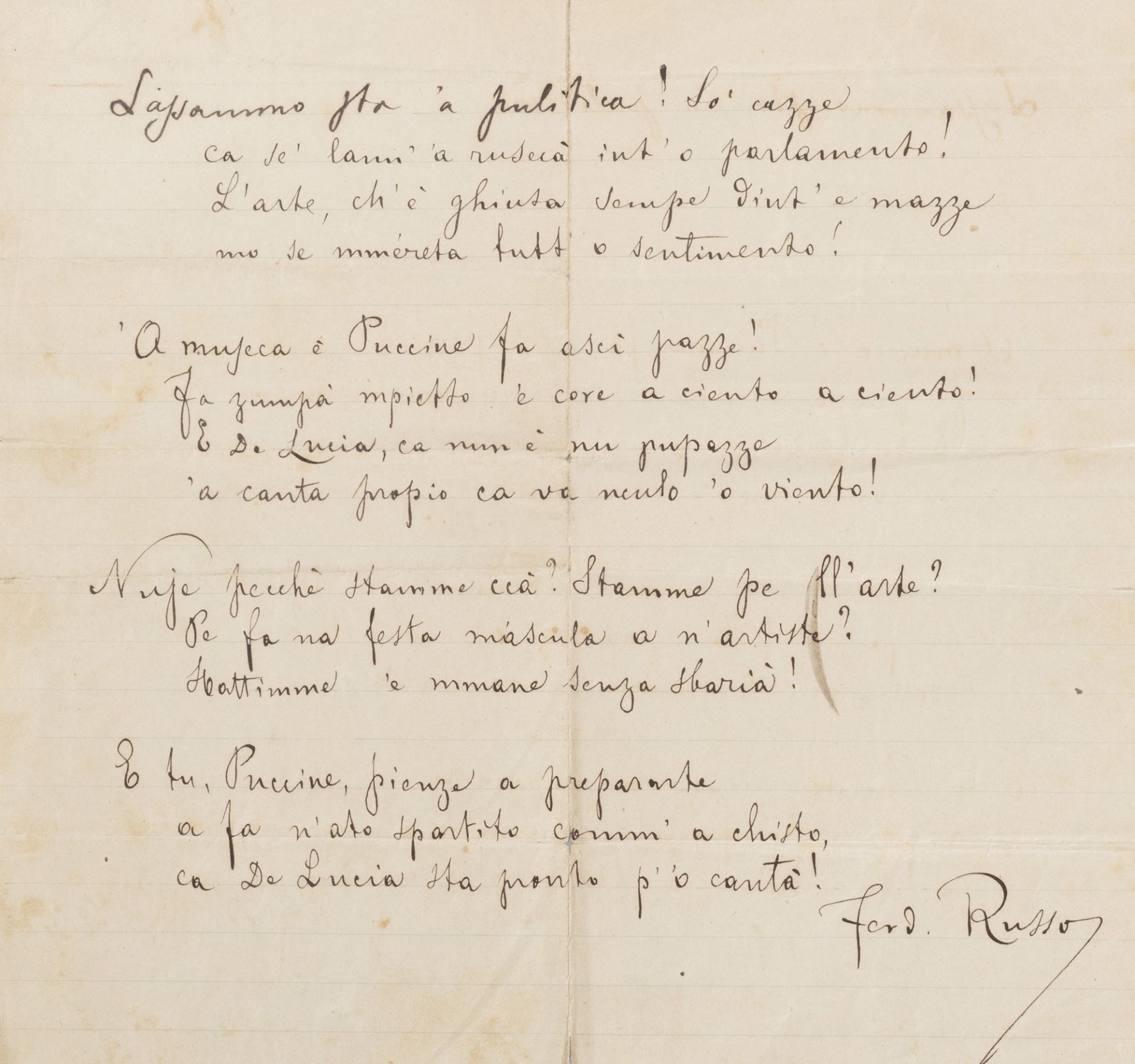 Autografo - Russo, Ferdinando - Signed autograph poem and article
