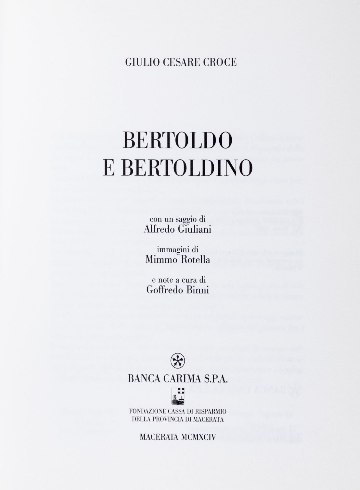 Croce, Giulio Cesare - Bertoldo and Bertoldino. with an essay by Alfredo Giuliani, images by Mimmo R - Image 3 of 3