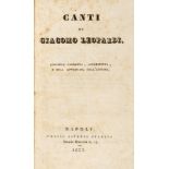 Leopardi, Giacomo - Songs by Giacomo Leopardi. Edition corrected, enlarged, and only approved by the