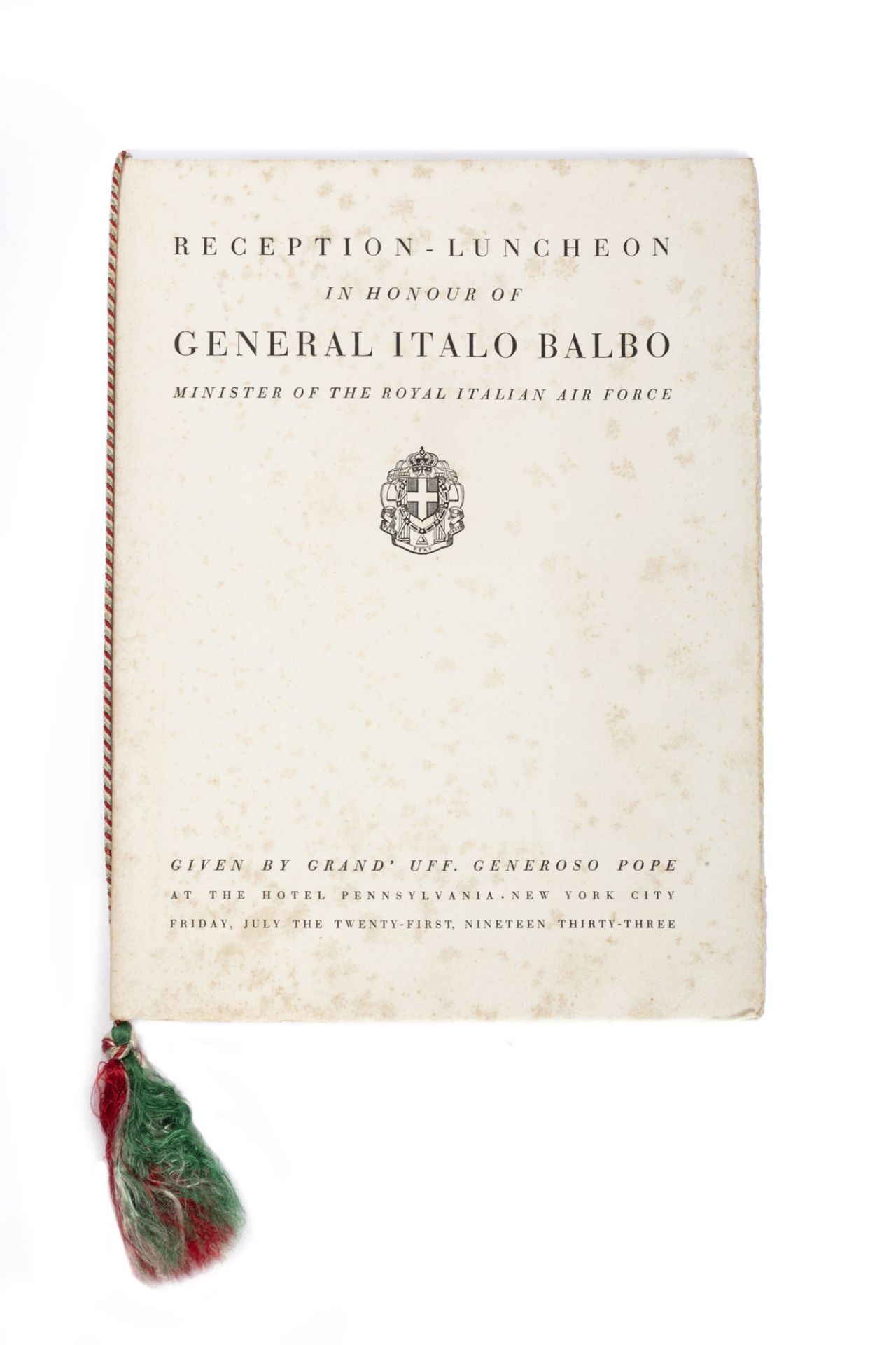Manoscritto - Balbo, Italo - Reception - Luncheon in honor of General Italo Balbo