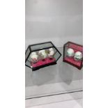 Orential panted eggs in glass cases .