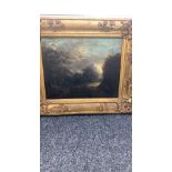 19th centry oil on canvas relined, forrest view in gilt frame