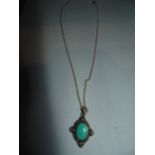 925 necklace and pendant with green stone to centre