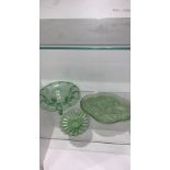 Art deco pressed green glass dressing table sets