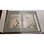 Chinese watercolours prunus framed