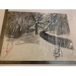 Watercolour with Chinese markings - Winter scene