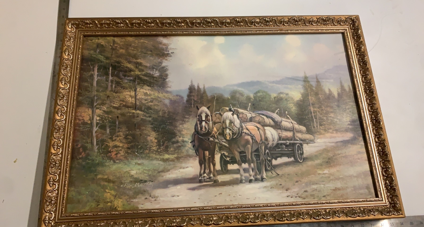 Framed print of working horses