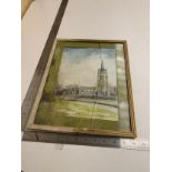 Framed Pencil drawing of a church by H Frogate 1987