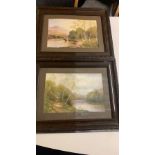 2 prints in antique mahogany frames