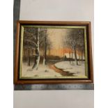 Oil painting winter forest scene G I Lloyd