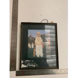 Framed print of man with cricket bat signed by Peter Heard