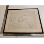 Pencil drawing of otters - signed to bottom