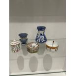 Selection of Fine China including Mintons conserve jar and an oriental pin dish, Wedgewood vase