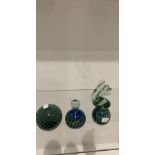 Mdina glass paperweight and two others