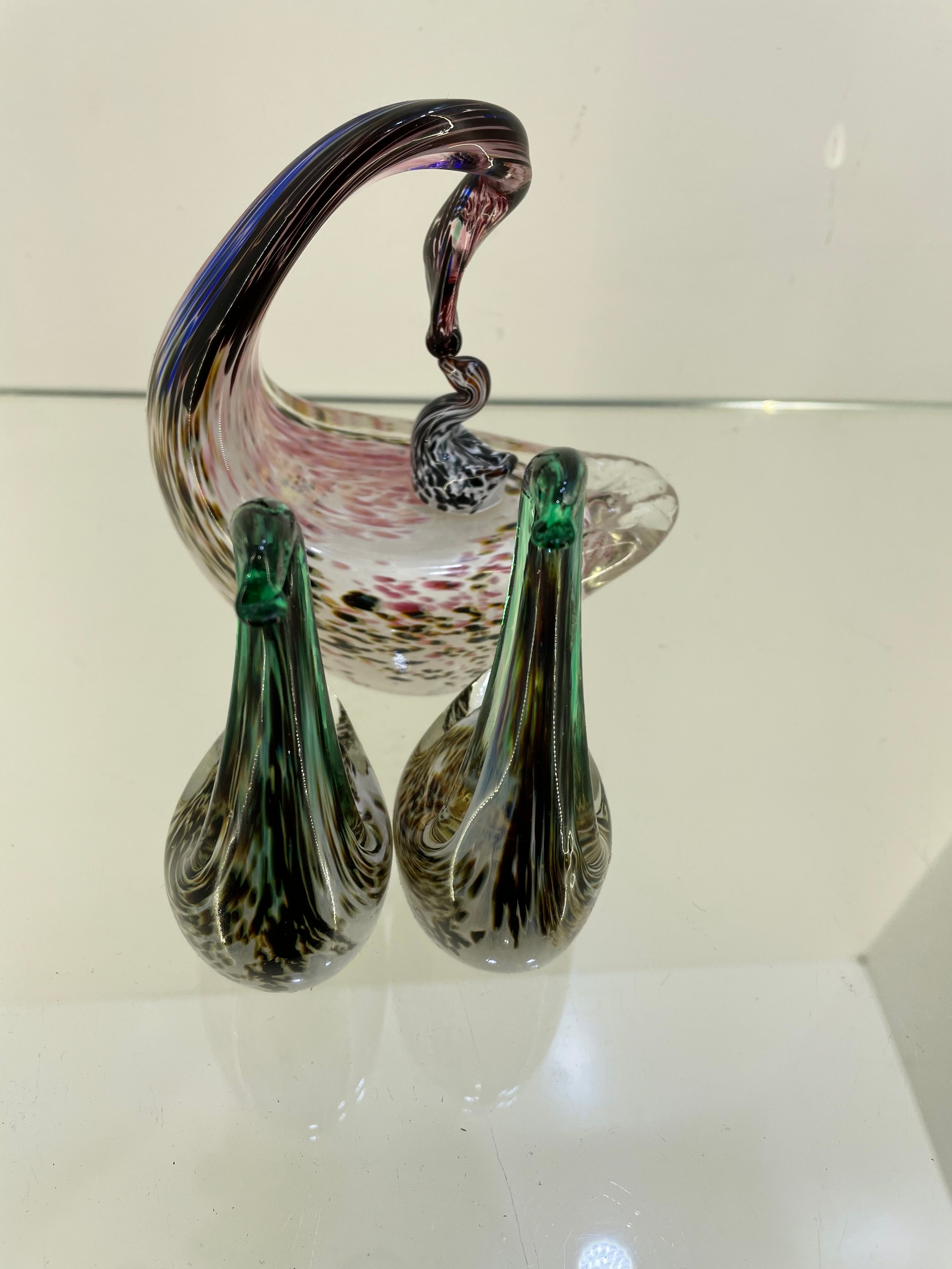 3 Blown glass swan paperweights