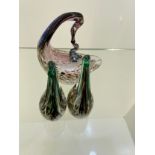 3 Blown glass swan paperweights