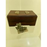 Wooden box with hand carved motifs of four mice feeding with Jade horse inside