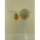 2 paperweights - one depicting a bird (Kerry Glass )